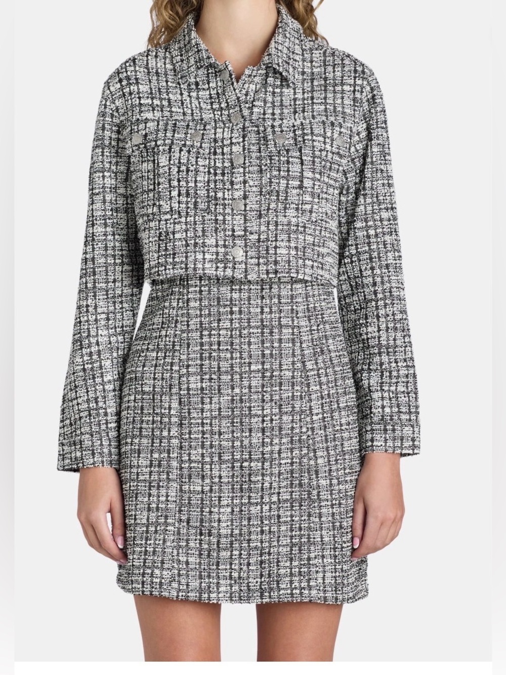 Madden NYC Dress and Jacket Set Tweed Gray SZ L Juniors